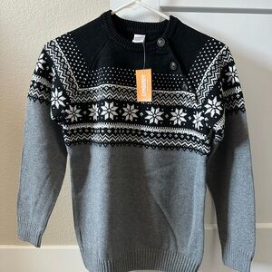 NEW Gymboree Boys’ Fair Isle Sweater – Size 10 (Black/Grey)